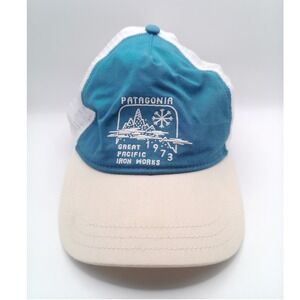 Patagonia Great Pacific Iron Works 1973 Trucker Hat Teal Cream Snapback Mesh Cap